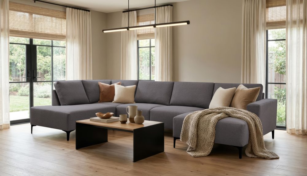 Home affaire Wohnlandschaft »Tournon U-Form, XXL Sofa, Breite 333 cm, Webstoff, Chenille«, Designsofa im nordischen Stil, Wellenunterfederung, Metallfüsse