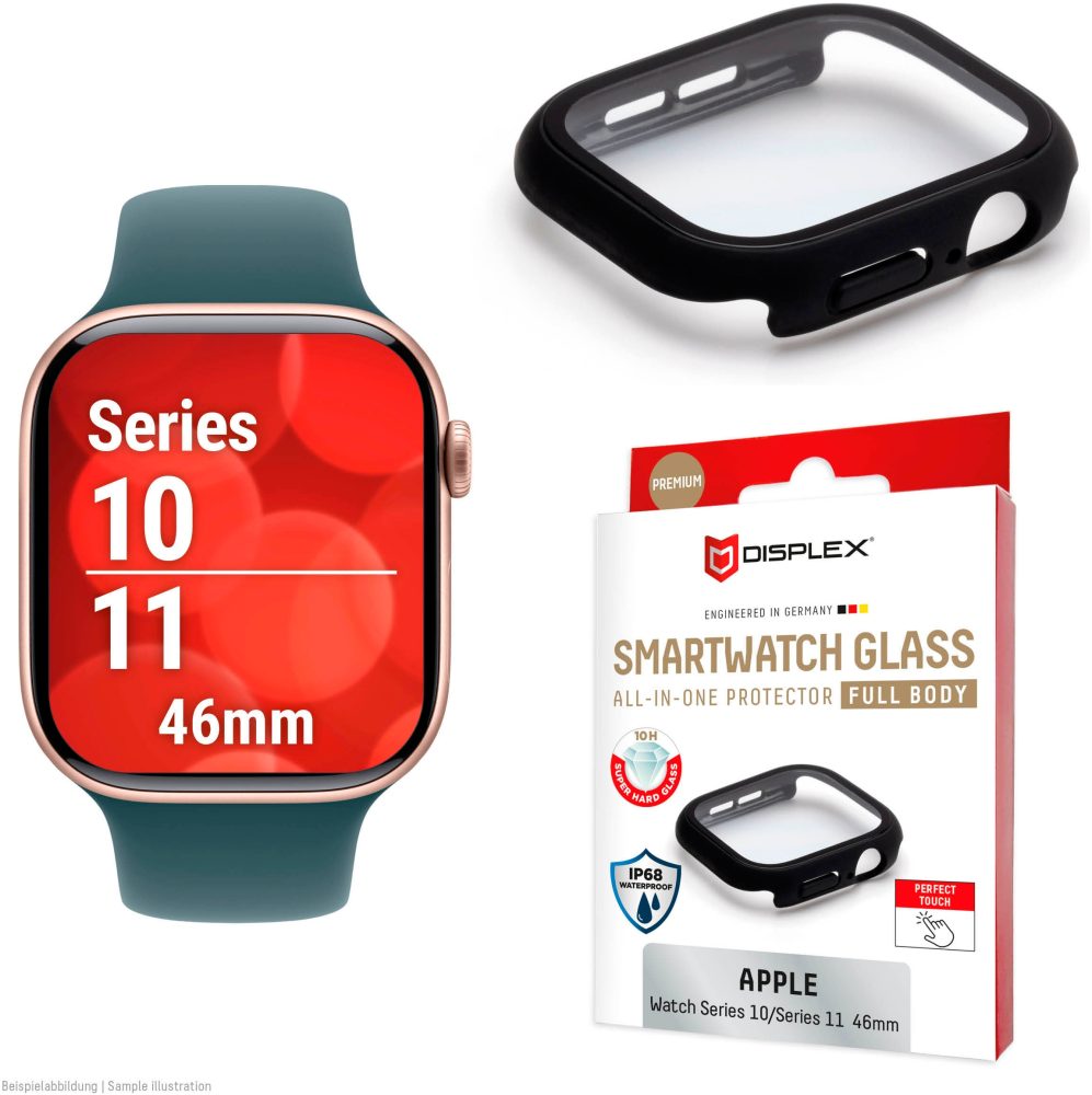 Displex Displayschutzglas »Smartwatch Glass All-In-One Protector Full Body« für Apple Watch Series 10 46 mm Displayschutzfolie, Schutzfolie, Bildschirmschutz, kratz- & stossfest