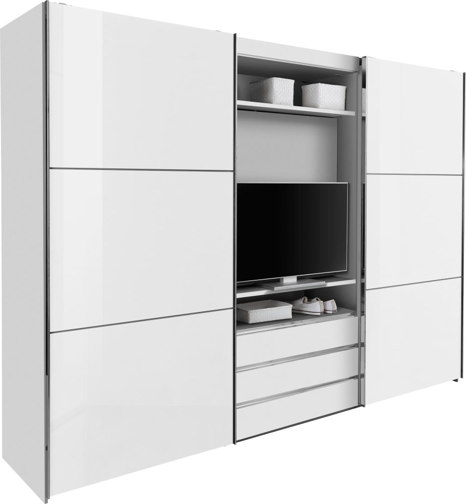 Fresh To Go Schwebetürenschrank mit drehbaren TV-Element, Aussentüren mit Glas