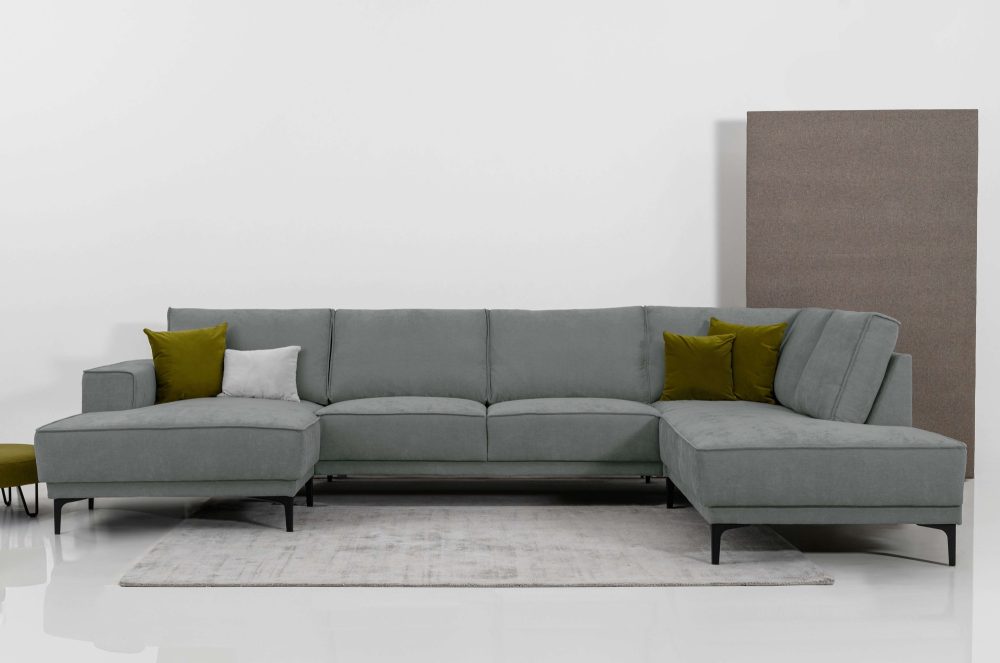 Places of Style Wohnlandschaft »XXL Sofa Oland, Struktur, Flachgewebe, Luxus-Microfaser, Boucle«, U-Form, 345 cm, Wellenunterfederung, Skandi-Design, Metallfüsse