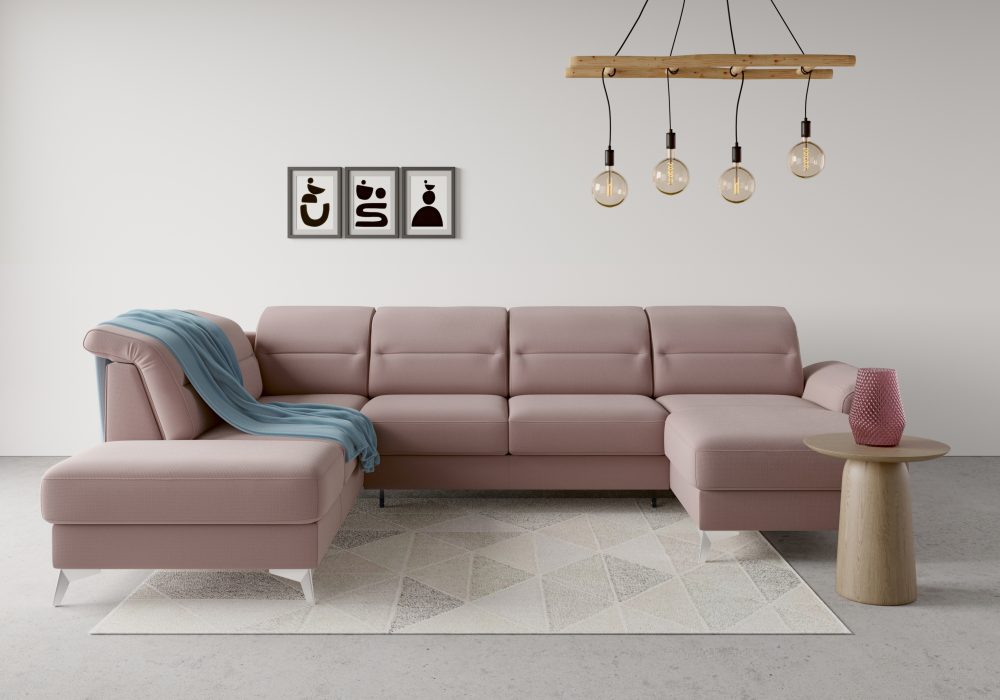 sit&more Wohnlandschaft »Sinatra«, optional mit Kopfteilverstellung und Armteilfunktion oder mit Kopfteilverstellung, Armteilfunktion, Bettfunktion und Stauraum, chromfarbene Metallfüsse