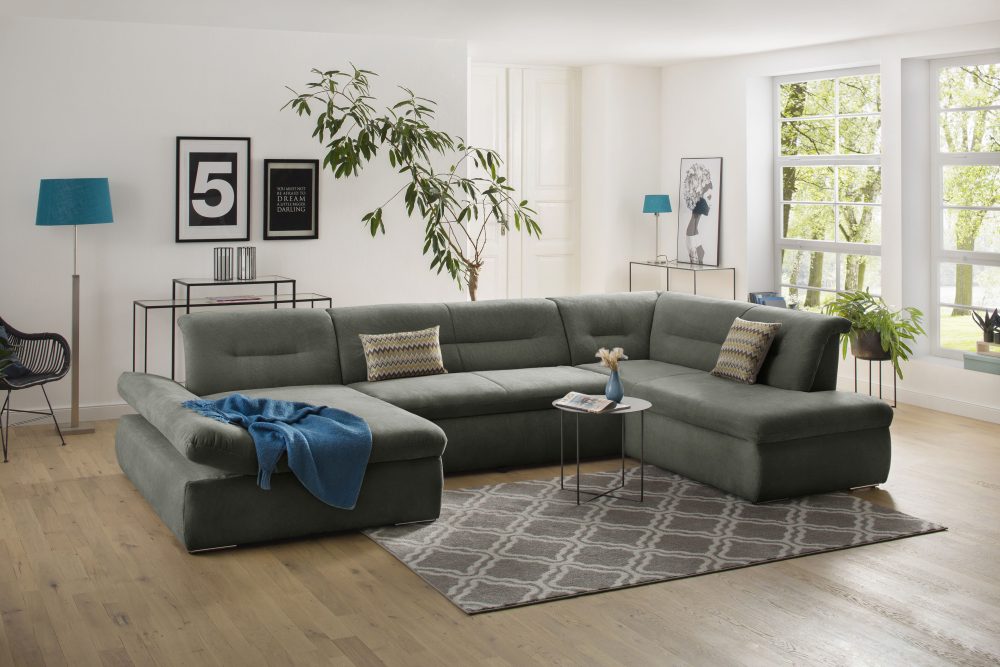 my home Wohnlandschaft »Avesa«, Wahlweise mit Armteilverstellung und Bettfunktion, B/T/H: 355/216/80 cm