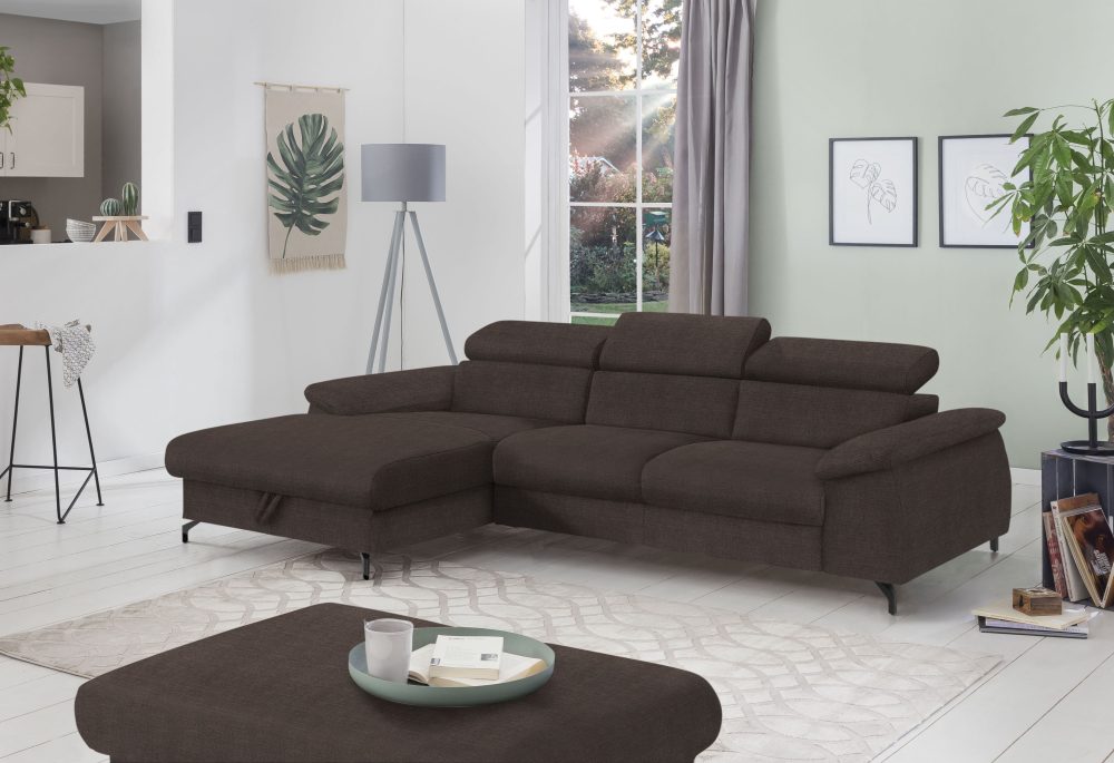 COTTA Ecksofa »Komaris I«, inklusive Kopf- bzw. Rückenteilverstellung, wahlweise Bettfunktion und Bettkasten, eleganter schwarzer Fuss