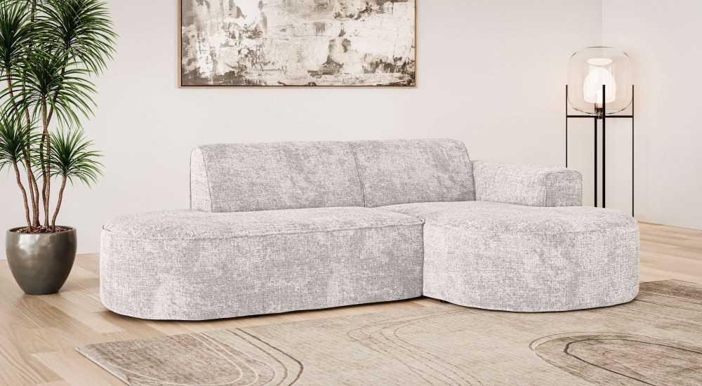 GOODproduct Ecksofa »ADELLA XL Design-Sofa mit Recamiere rechts/links, 263/159/76 cm« L-Form XL mit Wellenunterfederung, runde Form, auch in Cord