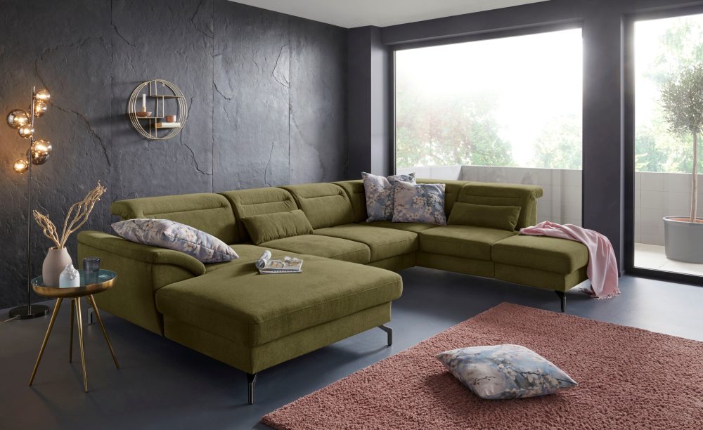 sit&more Wohnlandschaft, 15 cm Fusshöhe, inklusive Sitztiefenverstellung, wahlweise Kopfteilverstellung, wahlweise in 2 unterschiedlichen Fussfarben