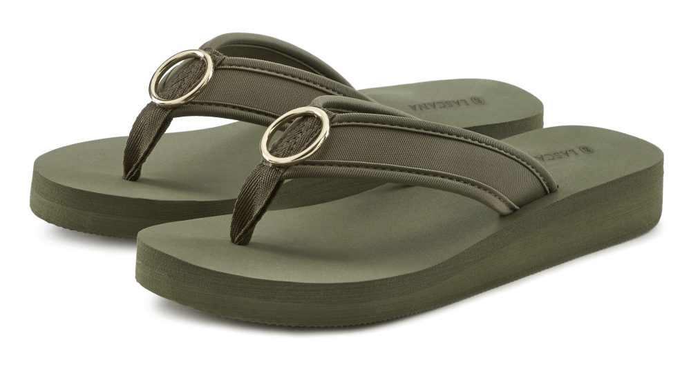LASCANA Badezehentrenner, Pantolette mit Ringapplikation 