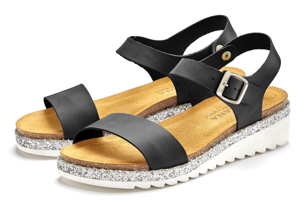 LASCANA Sandalette, aus Leder mit Korkfussbett und leichtem Keilabsatz