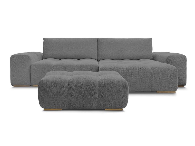Ecksofa mit Hocker BOBOCHIC ANAKIN Boucle-Stoff dunkelgrau