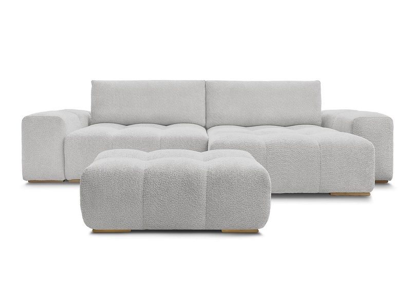 Ecksofa mit Hocker BOBOCHIC ANAKIN Boucle-Stoff hellgrau