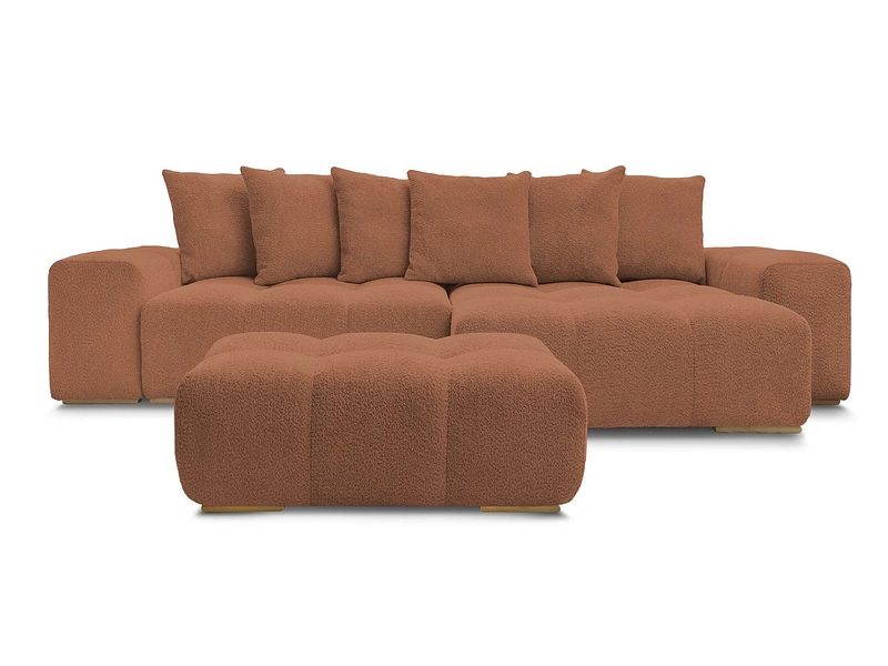 Ecksofa mit Hocker BOBOCHIC ANAKIN Boucle-Stoff orange