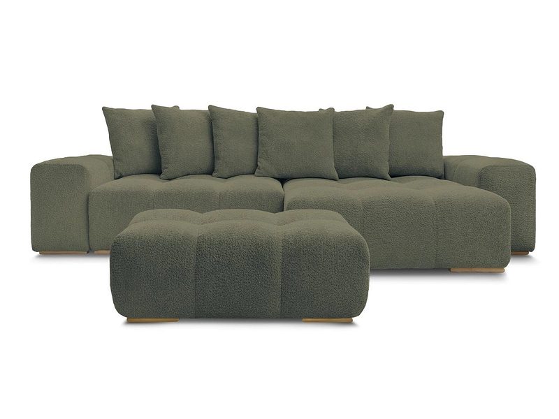 Ecksofa mit Hocker BOBOCHIC ANAKIN Boucle-Stoff grün