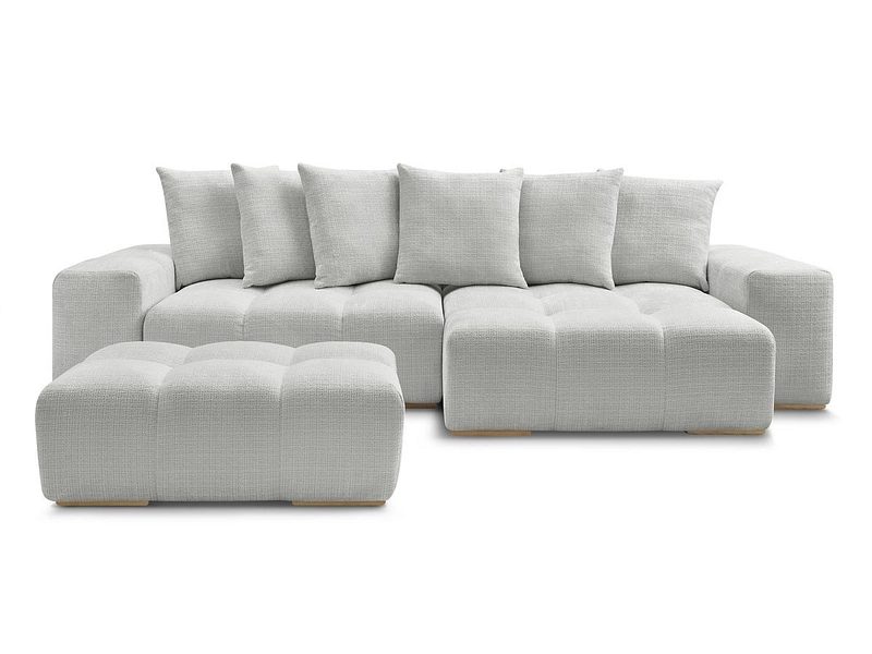 Ecksofa mit Hocker BOBOCHIC ANAKIN Stoff mit Textur hellgrau
