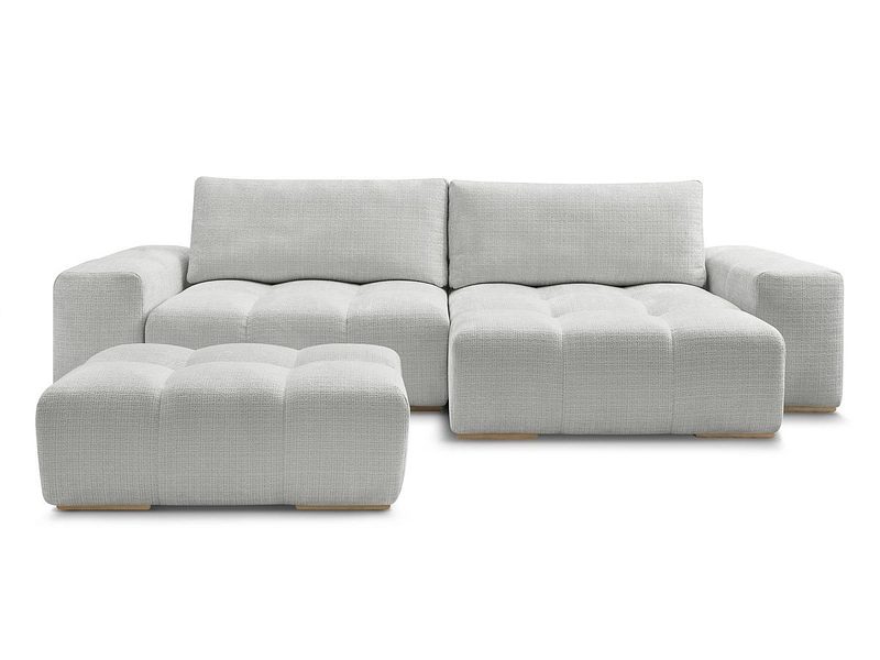 Ecksofa mit Hocker BOBOCHIC ANAKIN Stoff mit Textur hellgrau