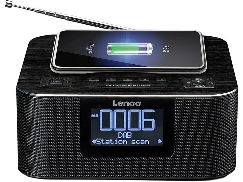 Lenco DAB+ Radiowecker CR-650BK DAB+/FM , BT und kabelloser Ladefunktion, Schwarz