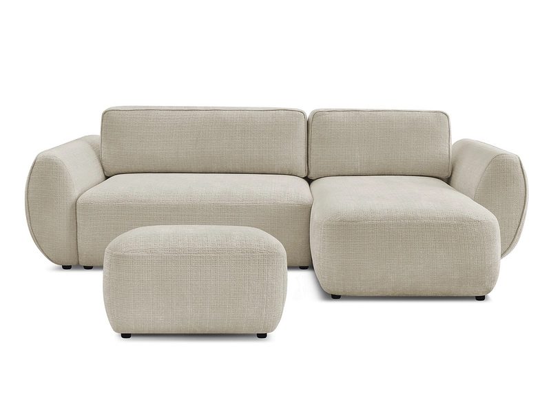 Ecksofa mit Hocker BOBOCHIC DENISE Stoff mit Textur beige