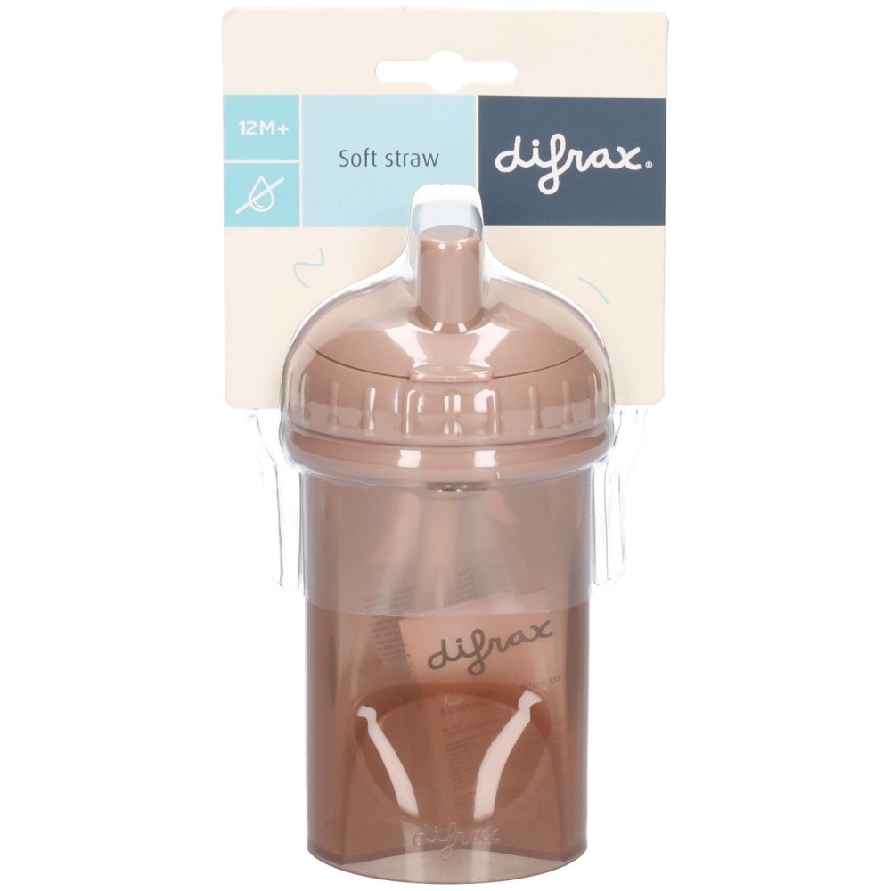 Difrax Auslaufsicherer Trinkbecher mit Strohhalm, Mocha ? 250 ml
