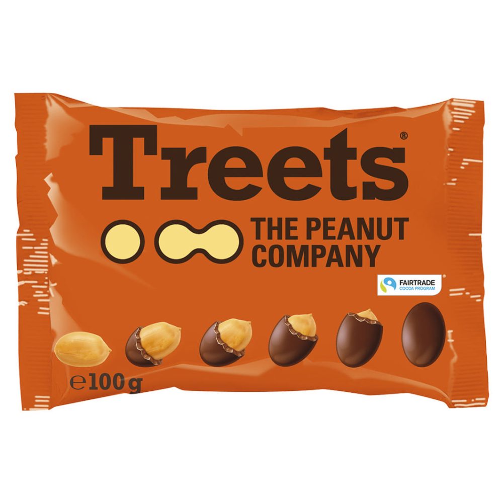 Treets The Peanut Company Peanuts 100g 25 % Erdnüsse in 51 % Milchschokolade mit braunem Zuckerüberzug