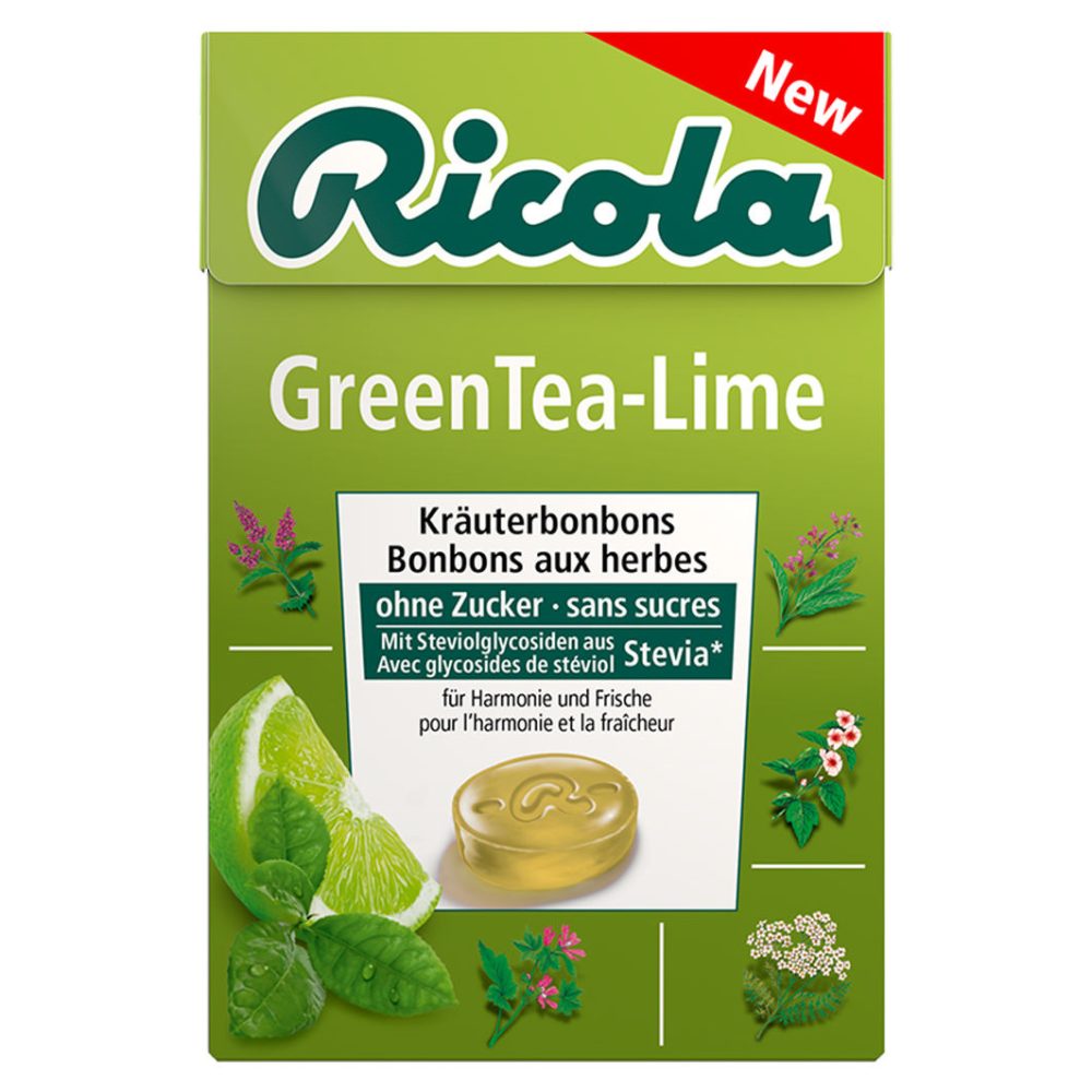 Ricola GreenTea-Lime ohne Zucker mit Stevia (50 g)