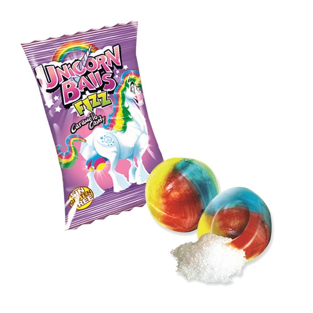 Fini Unicorn Balls Fizz saure Hartkaramellen mit Fruchtgeschmack und Brausepulver-Füllung