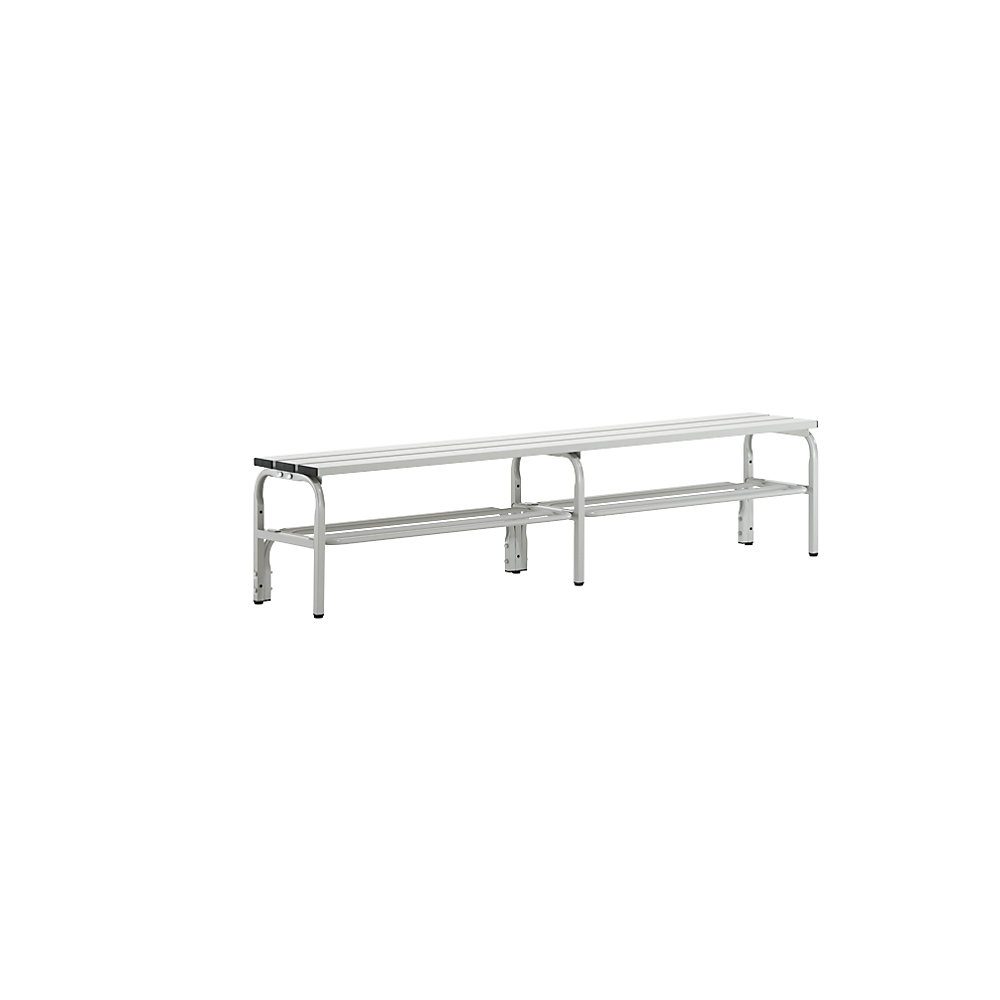 Umkleidebank aus Edelstahl, HxT 450 x 350 mm L 2000 mm, mit Schuhrost, ohne Hakenleiste