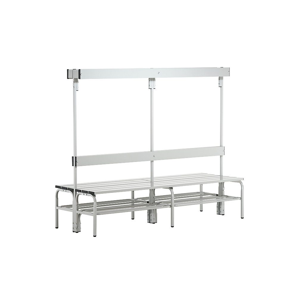 Umkleidebank aus Edelstahl, HxT 1650 x 725 mm L 1500 mm, mit Schuhrost, Hakenleiste mit 12 Haken