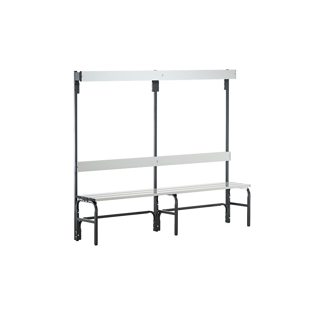 Umkleidebank aus Stahl, HxT 1650 x 375 mm L 1500 mm, ohne Schuhrost, Hakenleiste mit 6 Haken