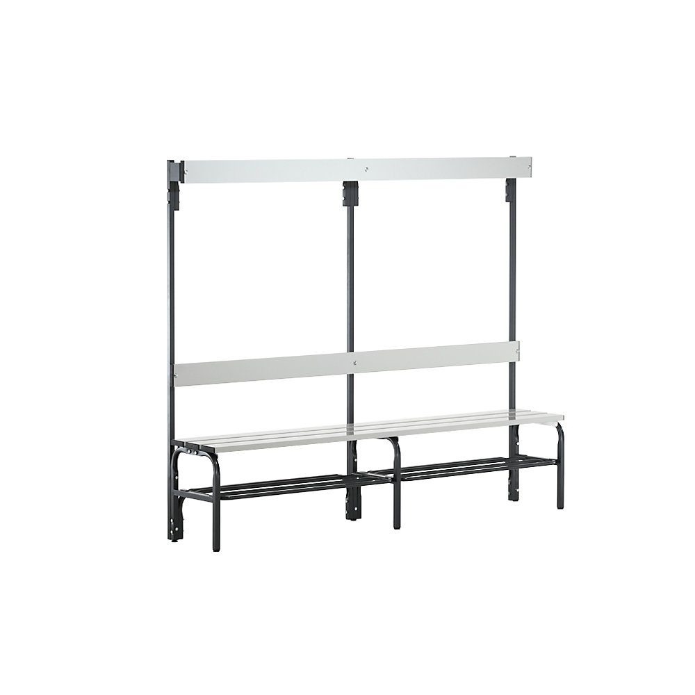 Umkleidebank aus Stahl, HxT 1650 x 375 mm L 1500 mm, mit Schuhrost, Hakenleiste mit 6 Haken