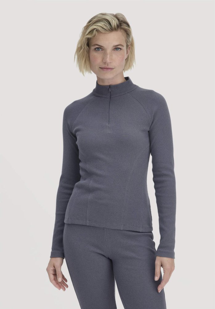 hessnatur Loungewear Longsleeve Fitted BETTER RECYCLING aus Bio-Baumwolle - blau Grösse34