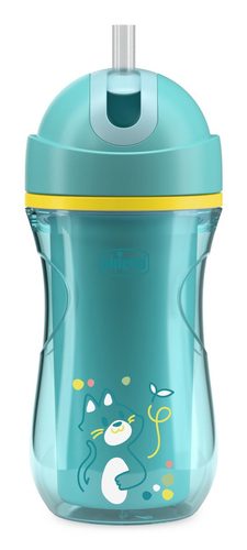 Chicco Sport Cup 266 ml 14m+ - Isothermische Trinkflasche mit weichem Strohhalm - Blau