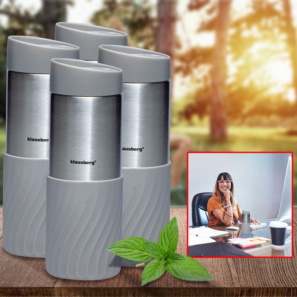 4er-Set Doppelwandiger Thermobecher, 420ml, grau