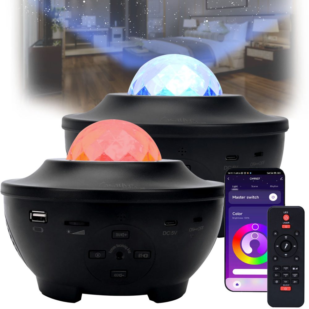 2er-Set Laser-Sternenhimmel-Projektor mit Bluetooth Lautsprecher, Sprachsteuerung & App