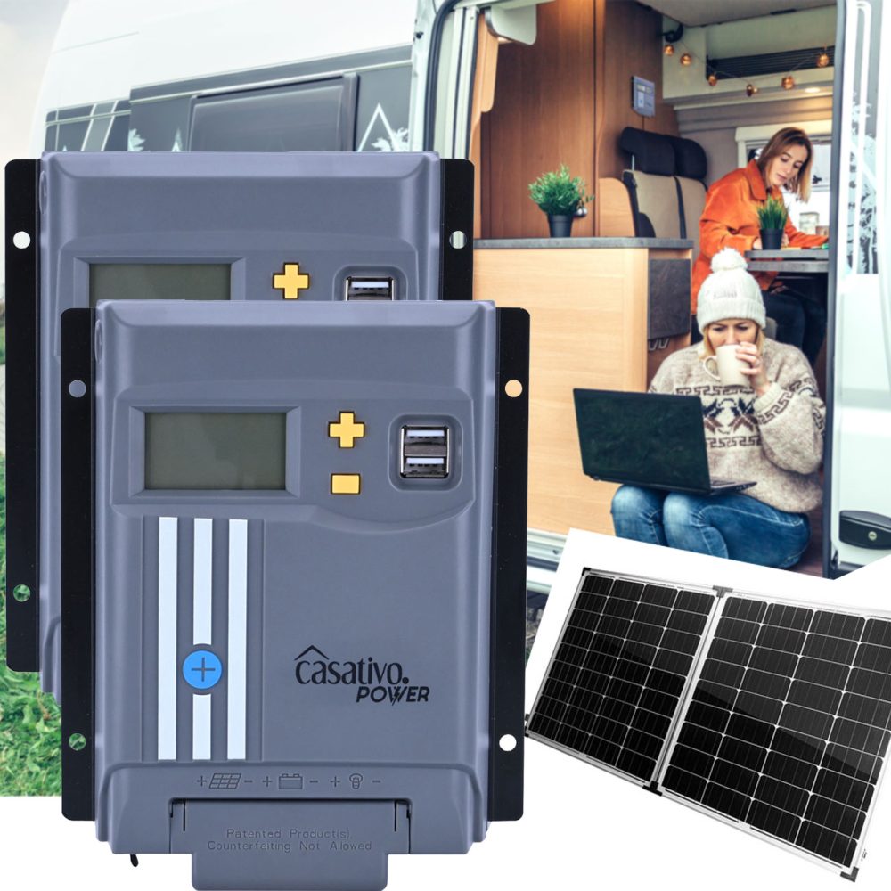 2er-Set MPPT Solarladeregler für 12/24V Batterie, 20A, inkl. 2 USB-A Ports, LCD-Display