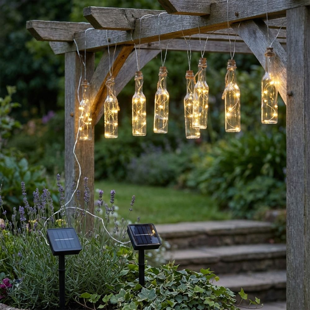 2er-Set Flaschen Lichterkette, solarbetrieben, mit LED-Lichtern