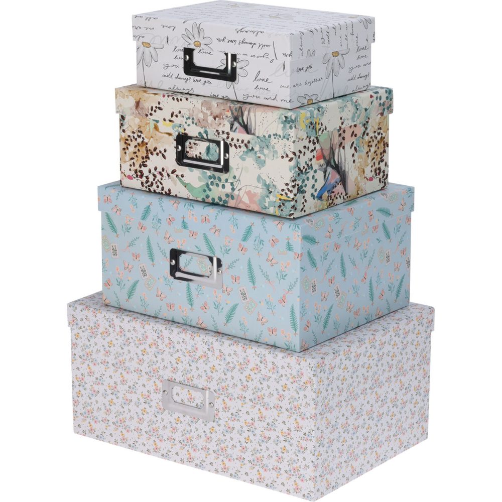 Geschenk- und Aufbewahrungsboxen, 4 Stück in verschiedenen Grössen und Mustern