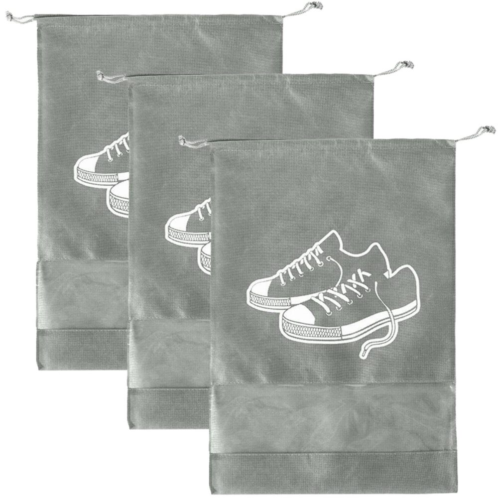 3er-Set Schuhbeutel mit Kordel, 36 x 26 cm, grau
