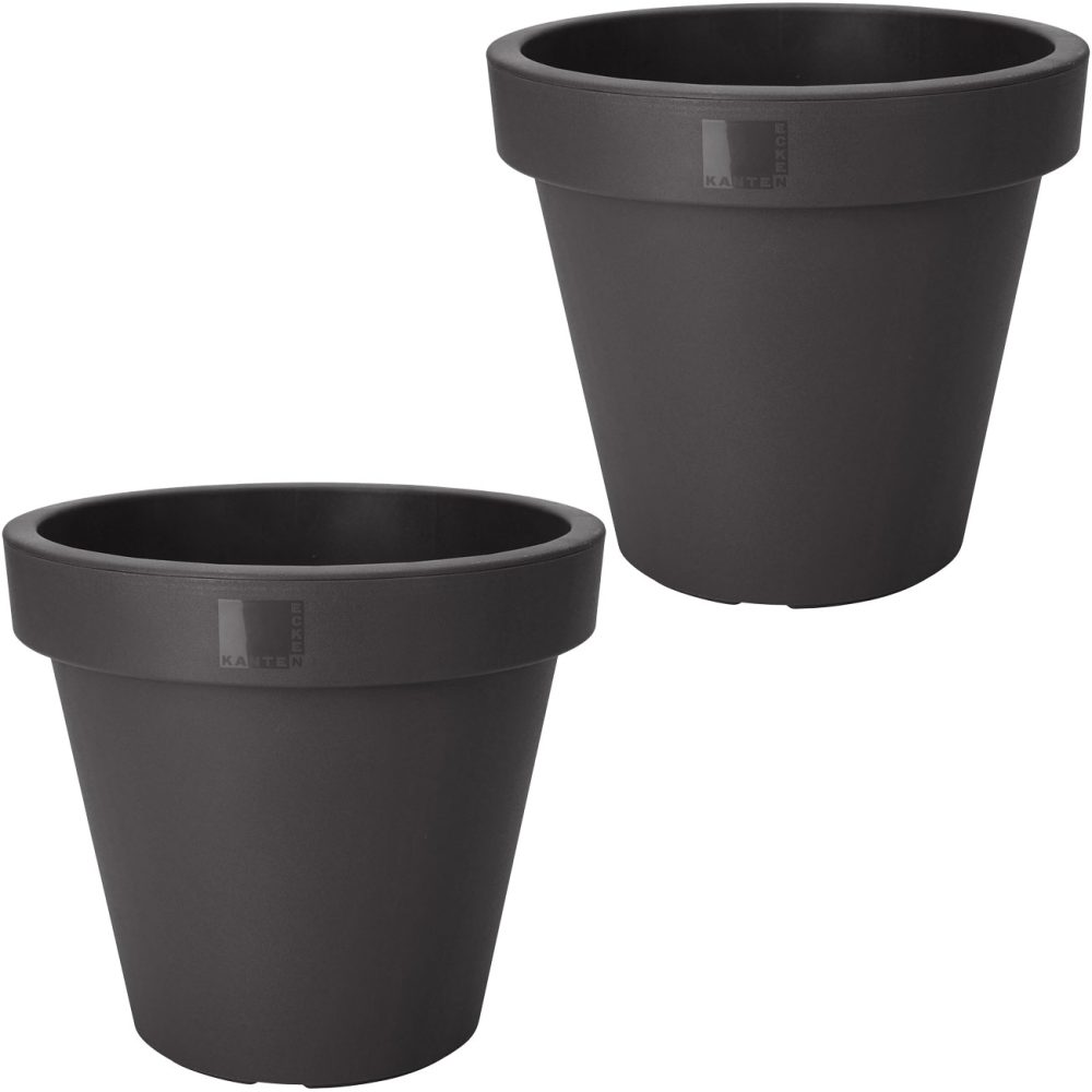 2er-Set Blumentopf rund, anthrazit, Pflanztopf aus 100% recyclebarem Kunststoff, Ø 30 cm
