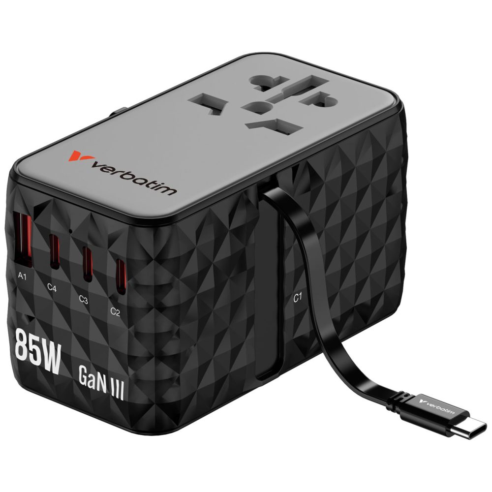 Verbatim Charge n Travel GaN III Reiseladeadapter 85 W 1x USB-A, 3x USB-C® USB PD, USB PD 3.1, QC 3.0, QC 4+, PPS, Fast