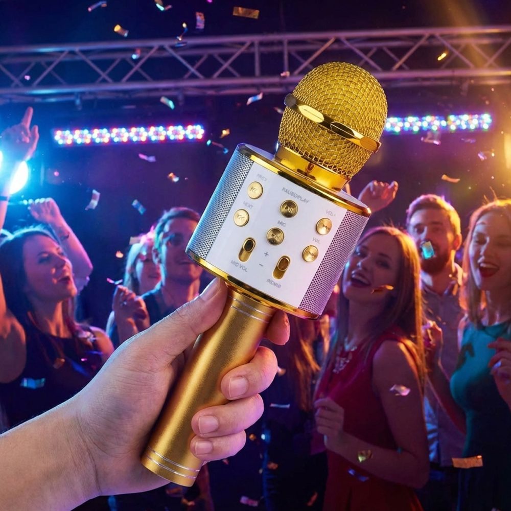 DENVER - Bluetooth-Karaoke-Mikrofon mit integriertem Lautsprecher. Gold