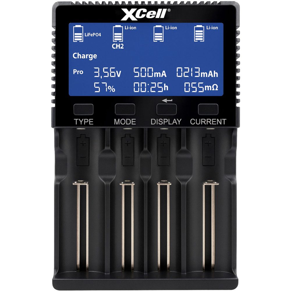 XCell Schnellladegerät LiFePO4, LiIon, NiCd, NiMH 10440, 14500, 16340, 16650, 17500, 18350, 18490, 18500, 18650, 20650,