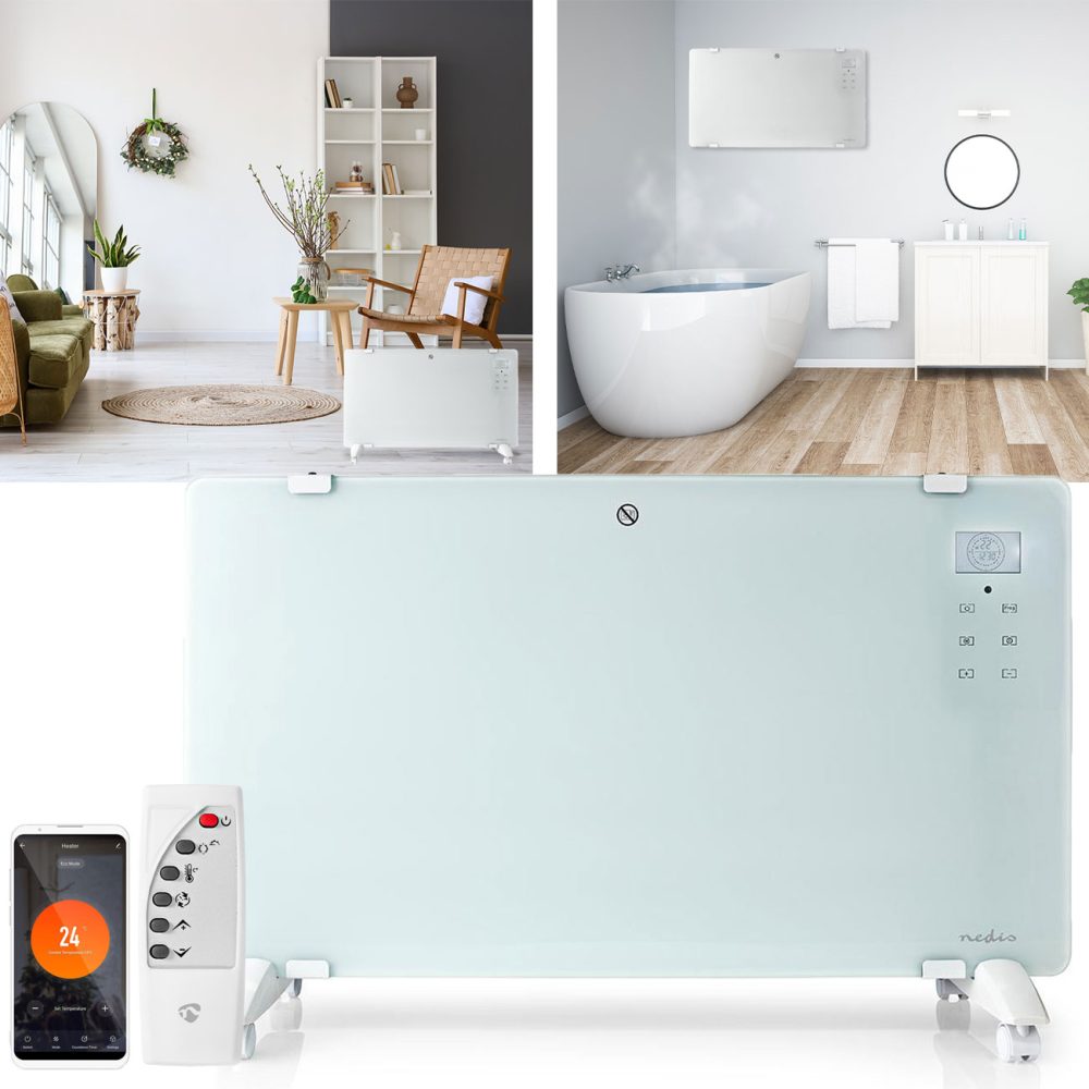 Nedis WLAN-Smart-KonvektionsheizgerÃ¤t | Thermostat | Glas-Frontplatte | 2000 W | WeiÃŸ