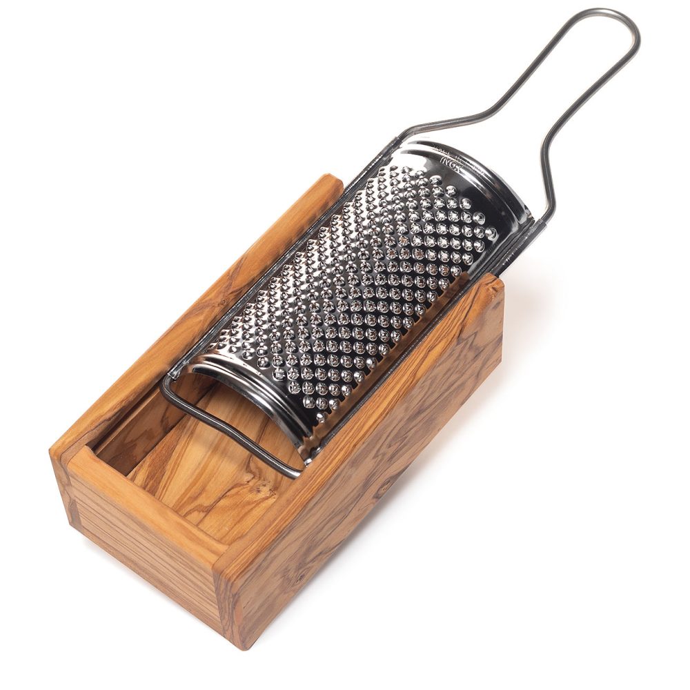 Käsereibe, Parmesanreibe mit Servierfach, 24,5 cm, Olivenholz