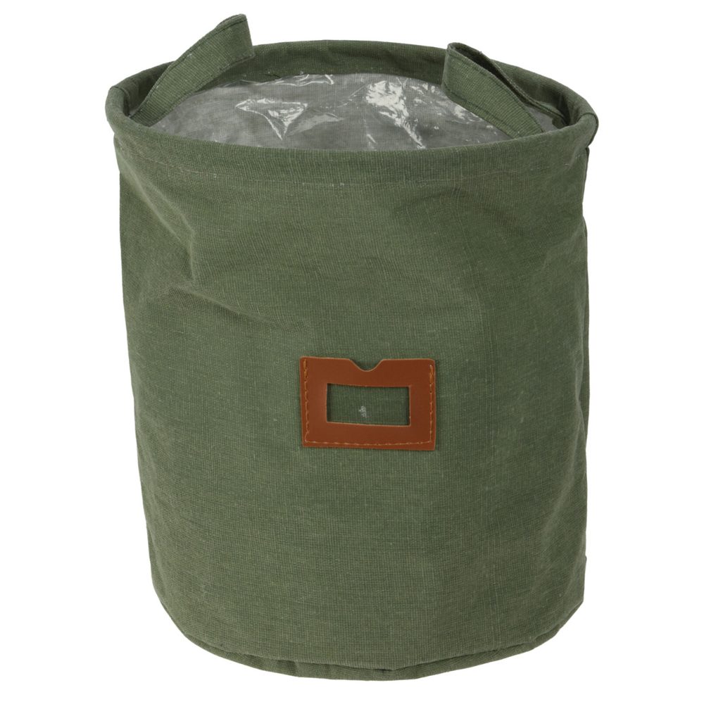 Textil-Übertopf aus Baumwolle,grün, Pflanzsack mit Schutzfolie, 24 x 26 cm