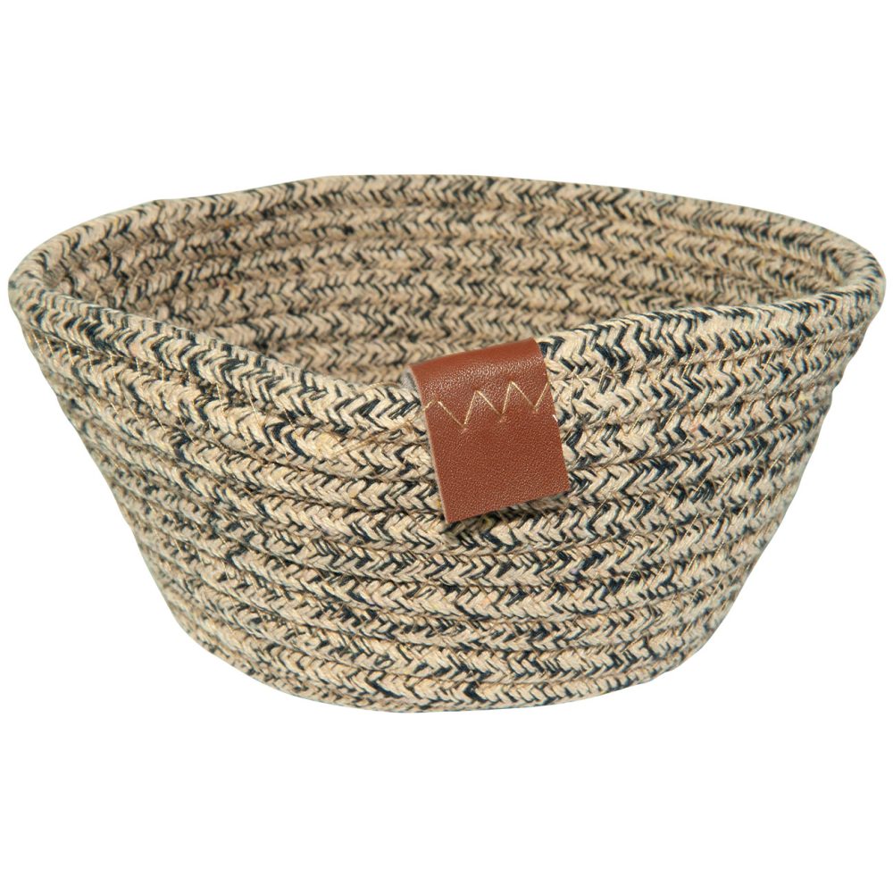 Brotkorb aus Baumwolle, Mehrzweckkorb, beige schwarz melange, Ø 18 x H 8 cm
