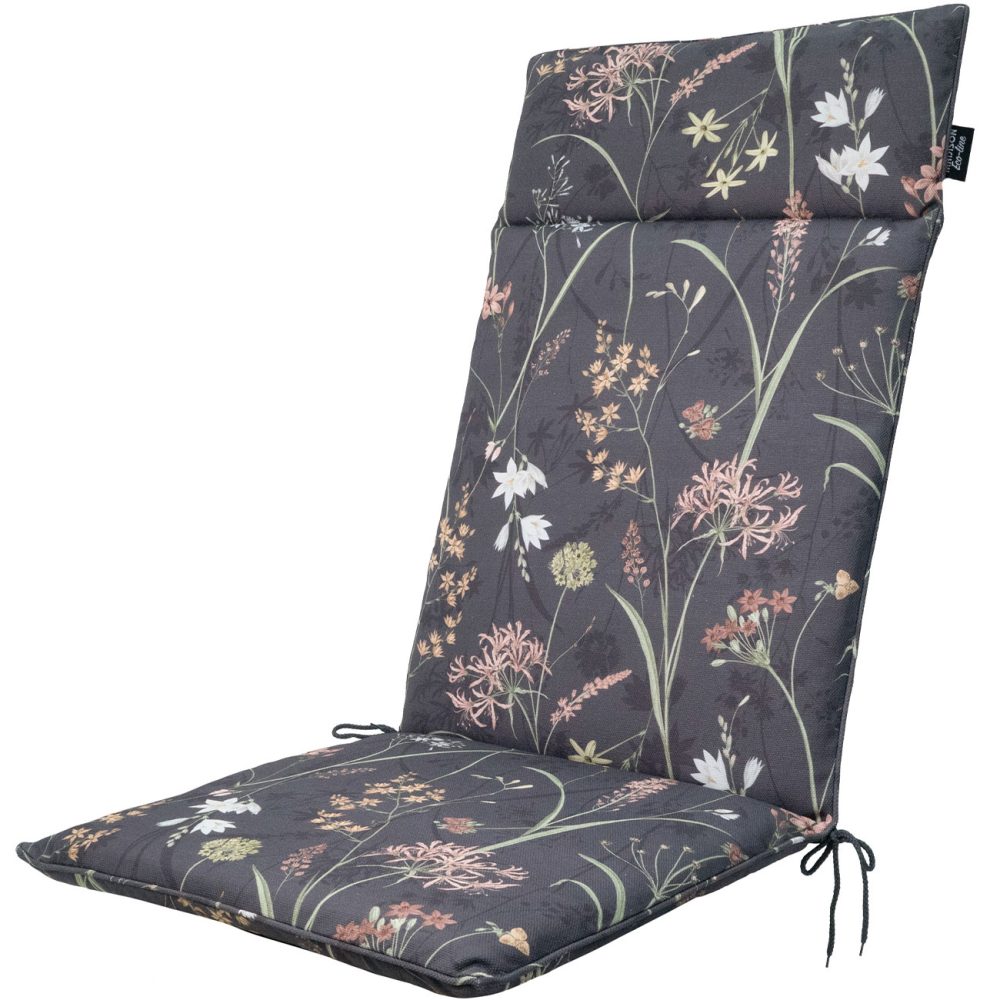 Hochlehner-Auflage, Gartenstuhlkissen wasserabweisend, Blumenmuster anthrazit, 120 x 50 cm