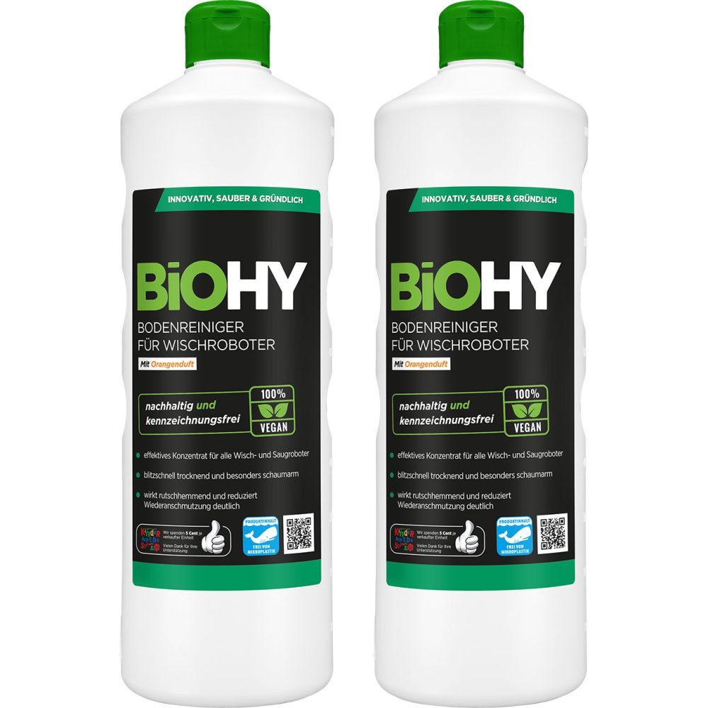 2er-Set BioHy Bodenreiniger für Wischroboter mit Orangenduft 1L