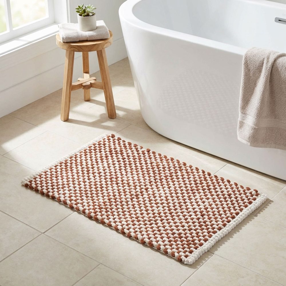 Premium Badmatte, Chenille-Gewebe, terrakotta-weiss, 80x50 cm
