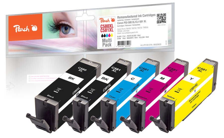 Peach Spar Pack Tintenpatronen kompatibel zu Canon PGI-580XL, CLI-581XL