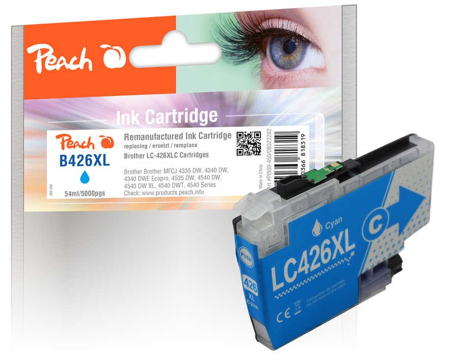 Peach B426 XLC Druckerpatrone XL cy ersetzt Brother LC-426XLC für z.B. Brother MFCJ 4540 DW, Brother MFCJ 4540 DW XL, Brother MFCJ 4335 DW