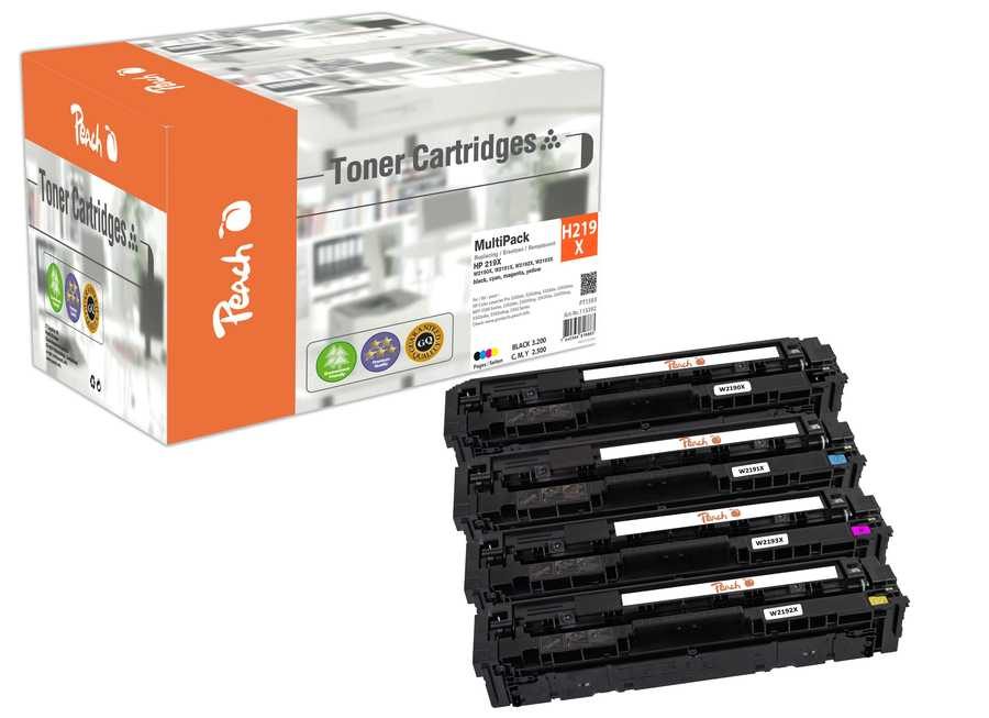 Peach HP 219 X 4 Toner XL (bk, c/m/y) ersetzt HP No. 219X, W2190X, W2191X, W2192X, W2193X für z.B. HP Color LaserJet Pro MFP 3302 fdw