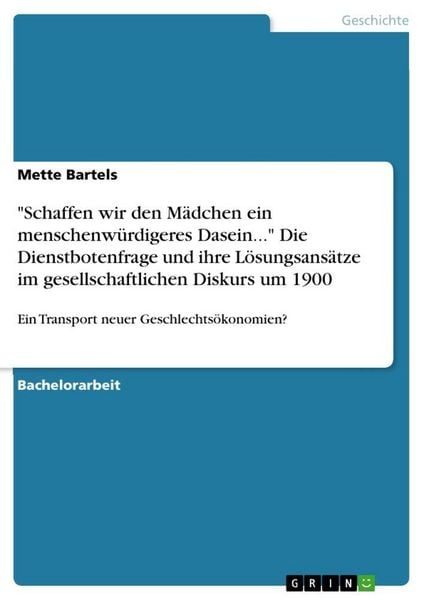 Schaffen wir den Mädchen ein menschenwürdigeres Dasein... Die Dienstbotenfrage und ihre Lösungsansätze im gesellschaftlichen Diskurs um 1900